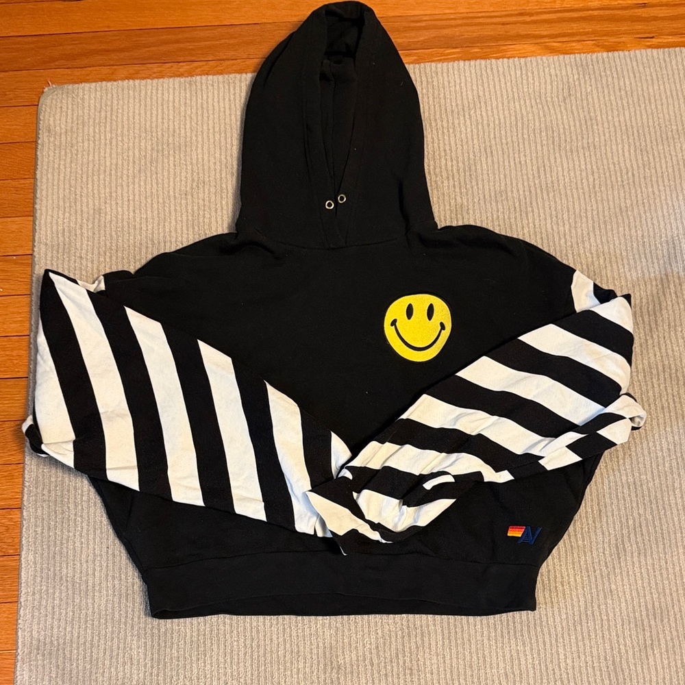 Aviator Nation Black Hoodie with Classic Smiley Patch - limited edition